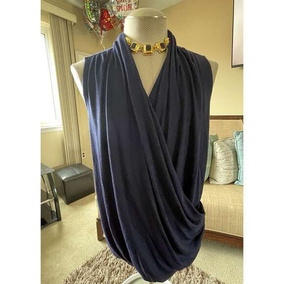 41 Hawthorn Women's Navy Sleeveless Drape Front Blouse 3X Mature Office Career - Picture 2 of 16